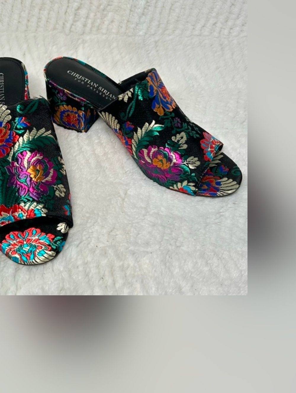 Christian Siriano Brocade Embroideried BLACK Floral Mules SIZE 9 1/2